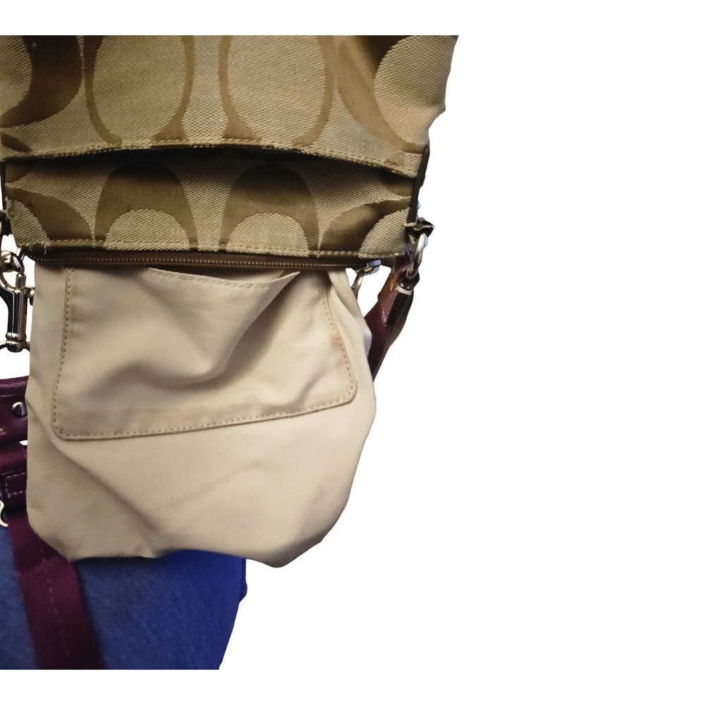 Coach Signature Stripe File Bag Monogram Canvas Purple Leather‎ Crossbody Bag - Picture 12 of 12